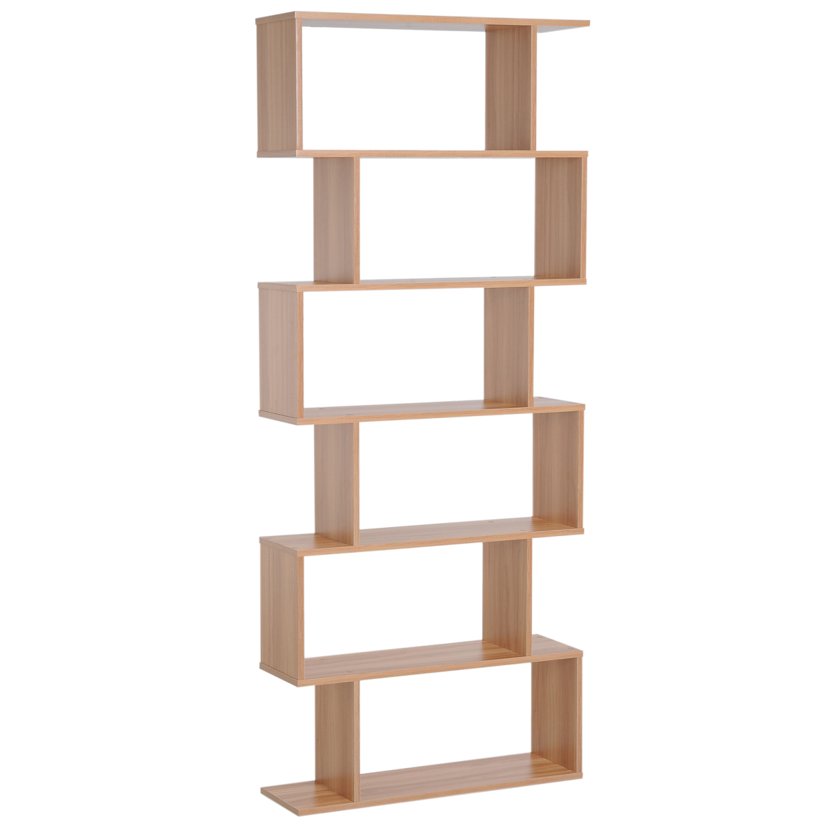 6-Tier Wooden S-Shaped Shelf Storage Unit Home Office Maple Colour