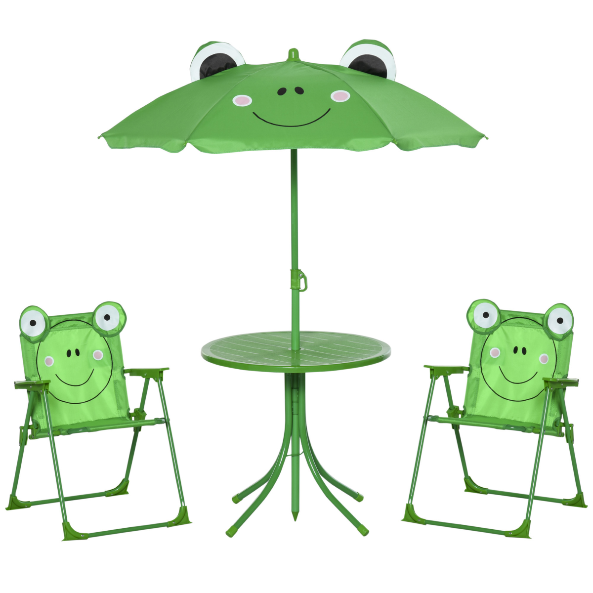 Foldable Patio Kids Metal Picnic Table w/ Frog Umbrella Green 4-piece