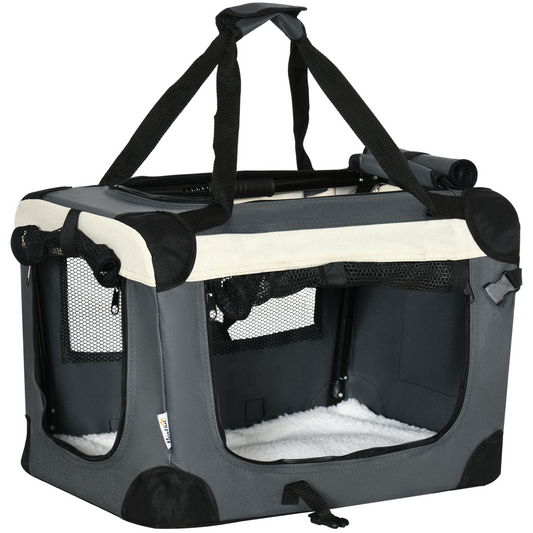 51cm Foldable Pet Carrier w/ Cushion for Mini Dogs and Cats - Grey Pawhut
