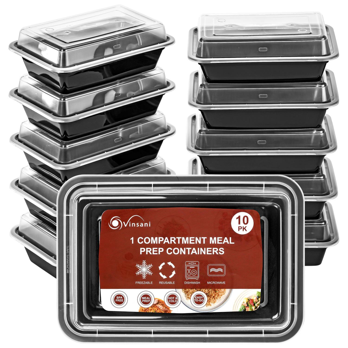 VINSANI 10pk 1 COMPARTMENT MEAL PREP CONTAINERS 1010423 X 2