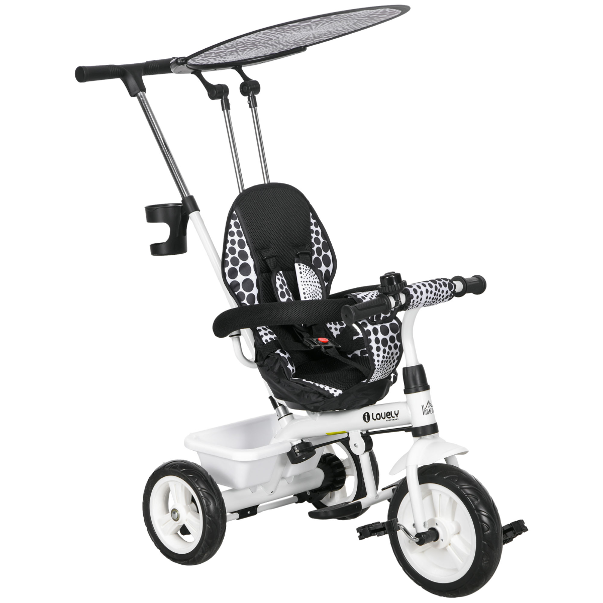 HOMCOM 6 in 1 Kids Tricycle w/ Removable Handle for 1.5 year, White