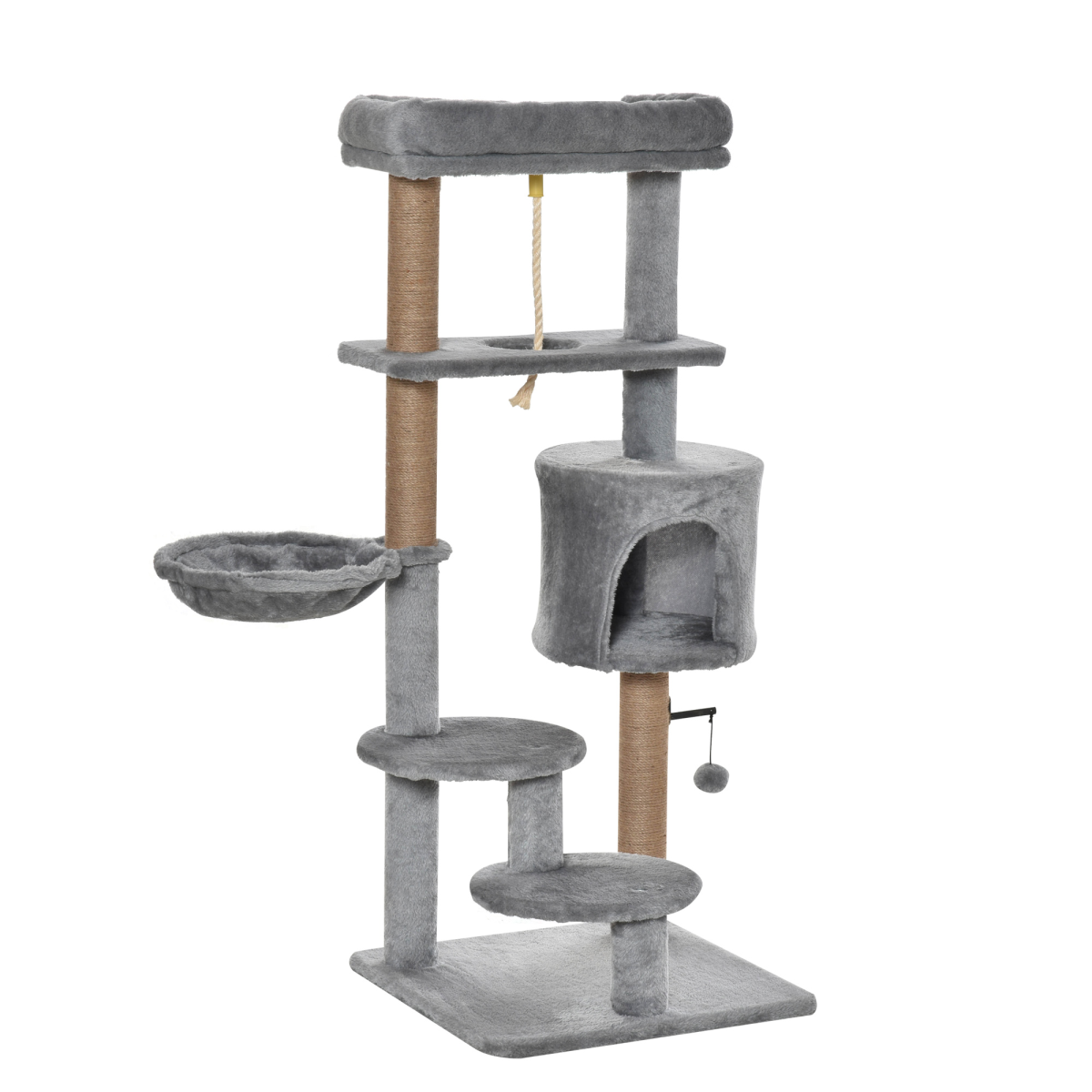 Cat Tree Tower w/ Scratching Post Hammock Hanging Ball Condo Teasing Rope