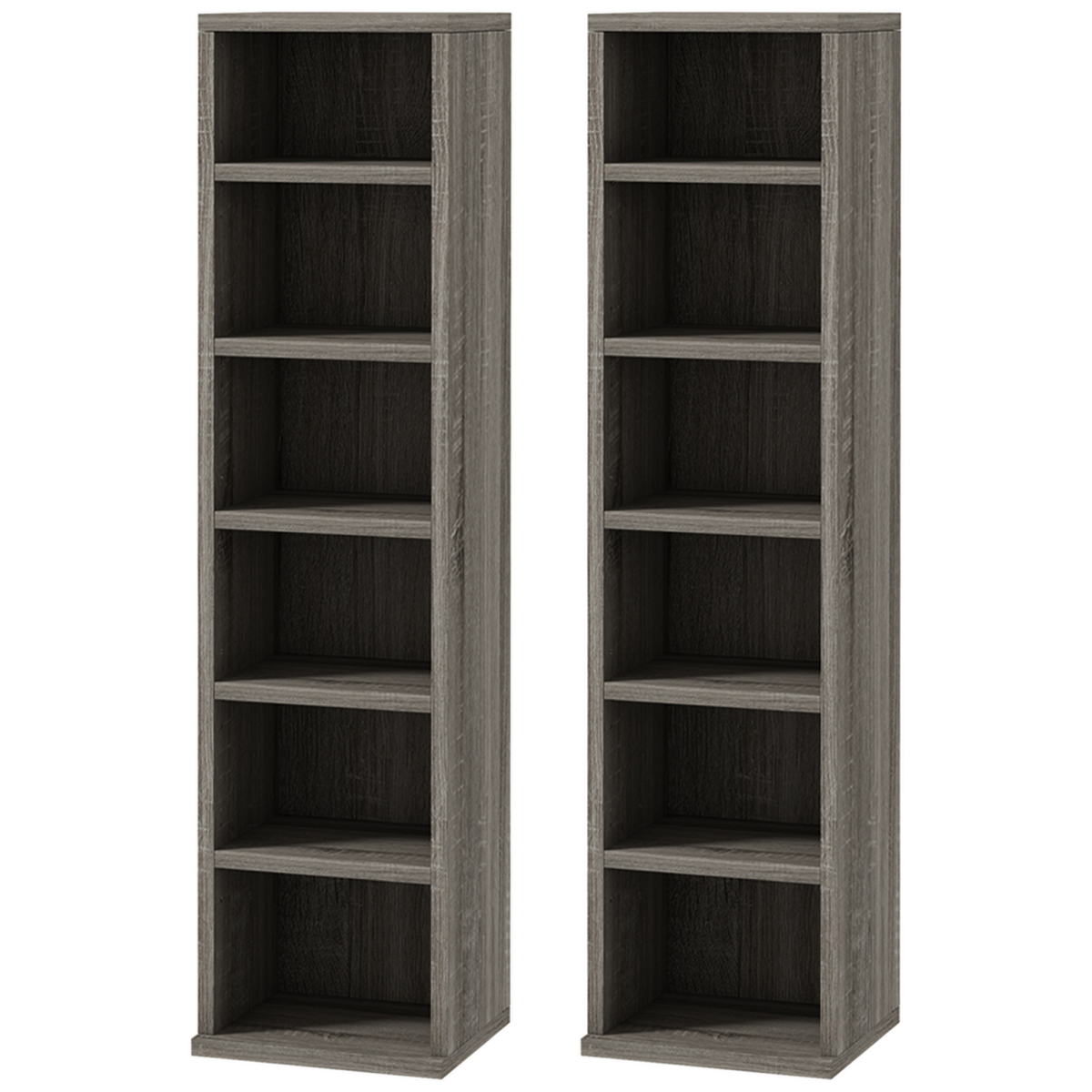 HOMCOM Set of 2 CD Media Display Shelf Unit Tower Rack Adjustable, Mocha Wood