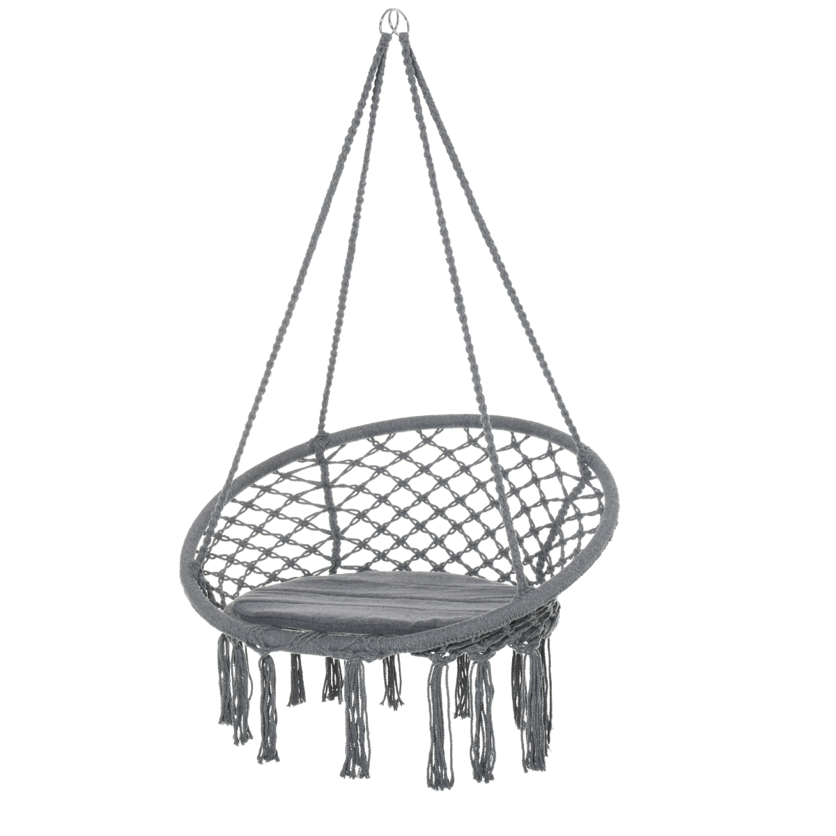 Cotton-Polyester Blend Macrame Hanging Chair Swing Hammock & Backrest, Grey