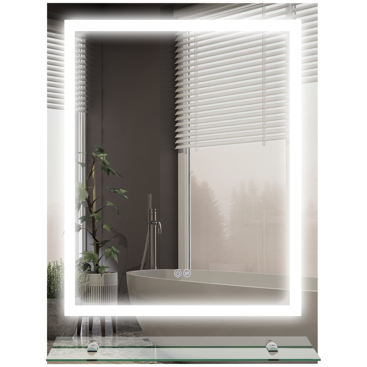 kleankin Dimmable Bathroom Mirror with LED Lights, Defogging Film, Clear