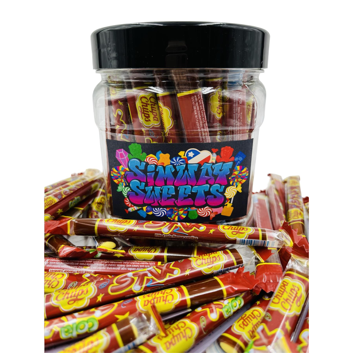 Simway Sweets Jar 850g - Chupa Chups Cola Stix - Individually Wrapped Sweets - Approximately 60 Pieces