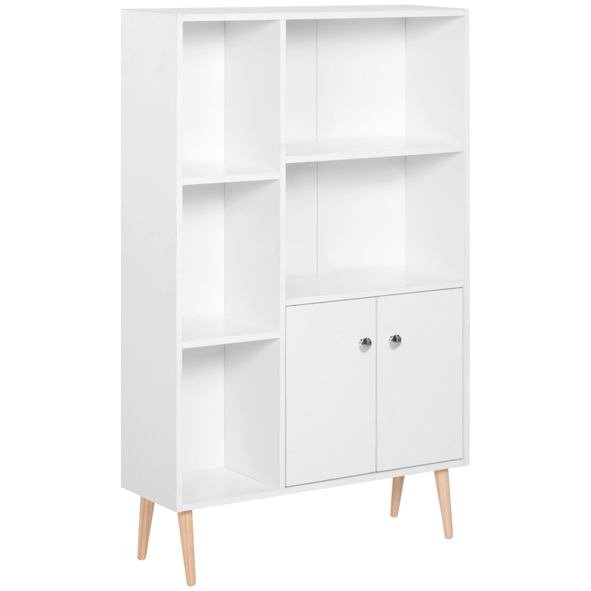 Open Bookcase Cabinet Shelves W/ Two Doors, 80W x 23.5D x 118Hcm-White