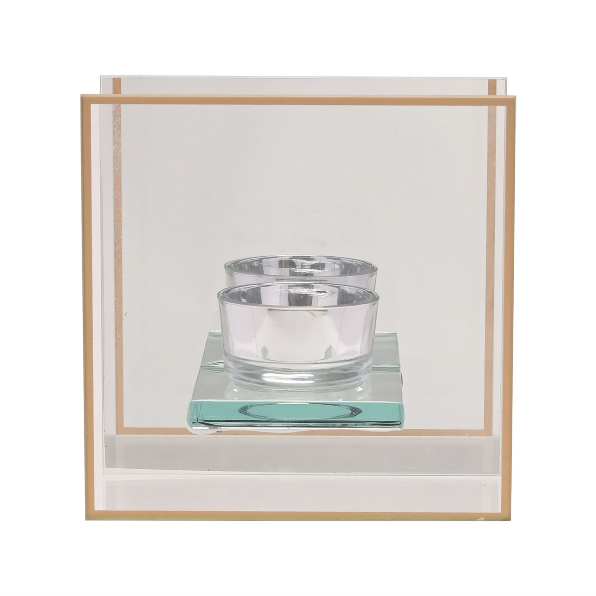 Now Or Never Studios Made to Order Glass Tealight Holder with Mirror Back & Gold Border