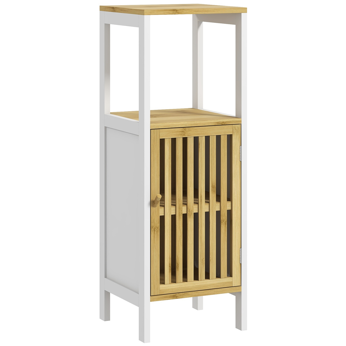 HOMCOM Bathroom Floor Cabinet Bamboo Bathroom Cupboard with Adjustable Shelf