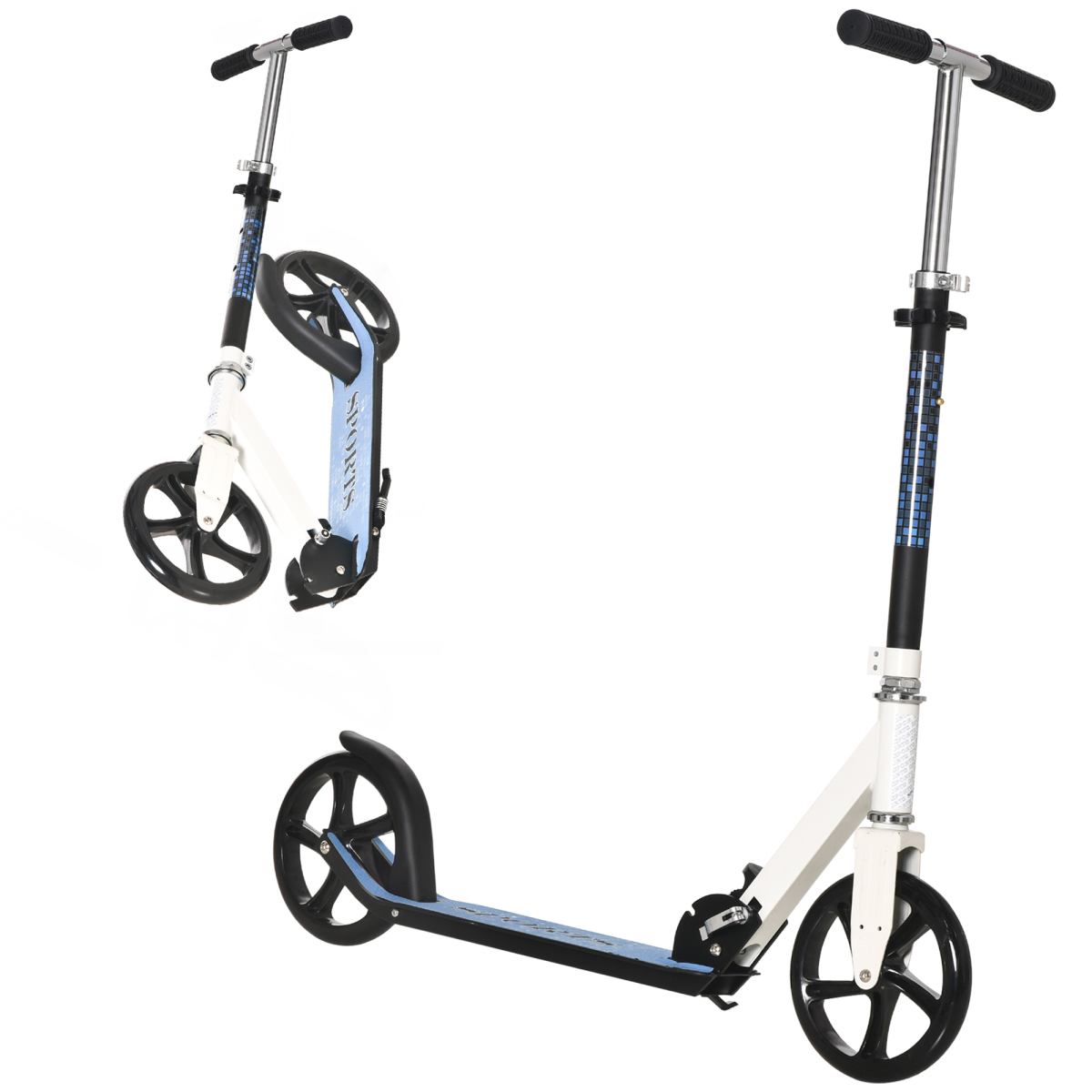 HOMCOM Kick Scooter Commuter Adjustable Height Wheels Foldable Aluminium White
