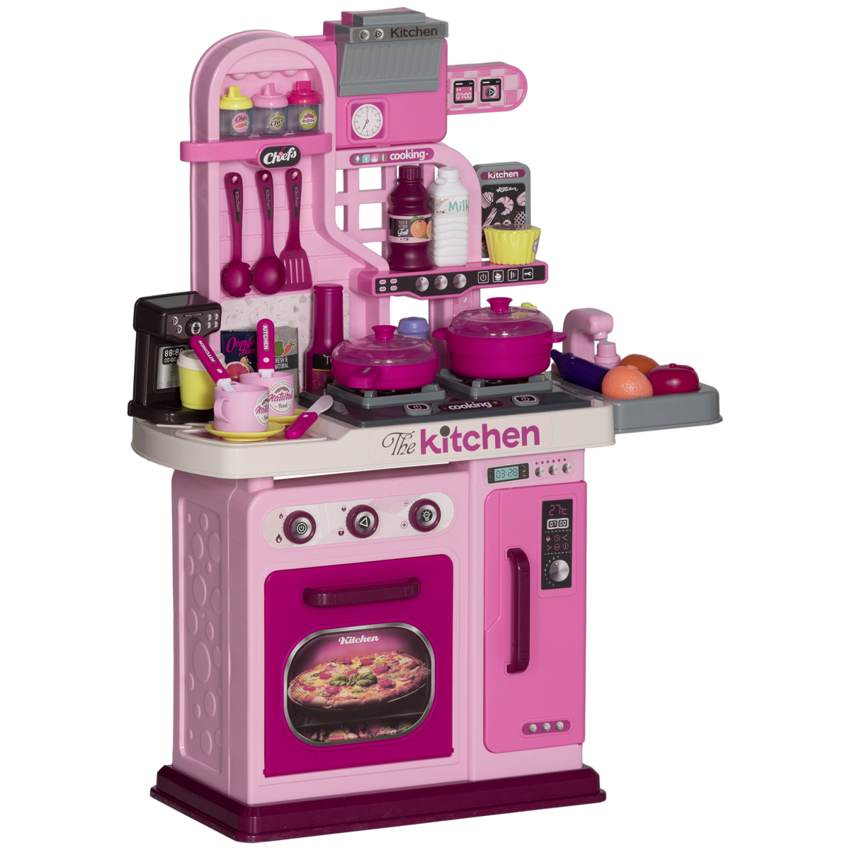 AIYAPLAY Kids Kitchen with 33 Piece Accessories, Lights, Sounds, Storage