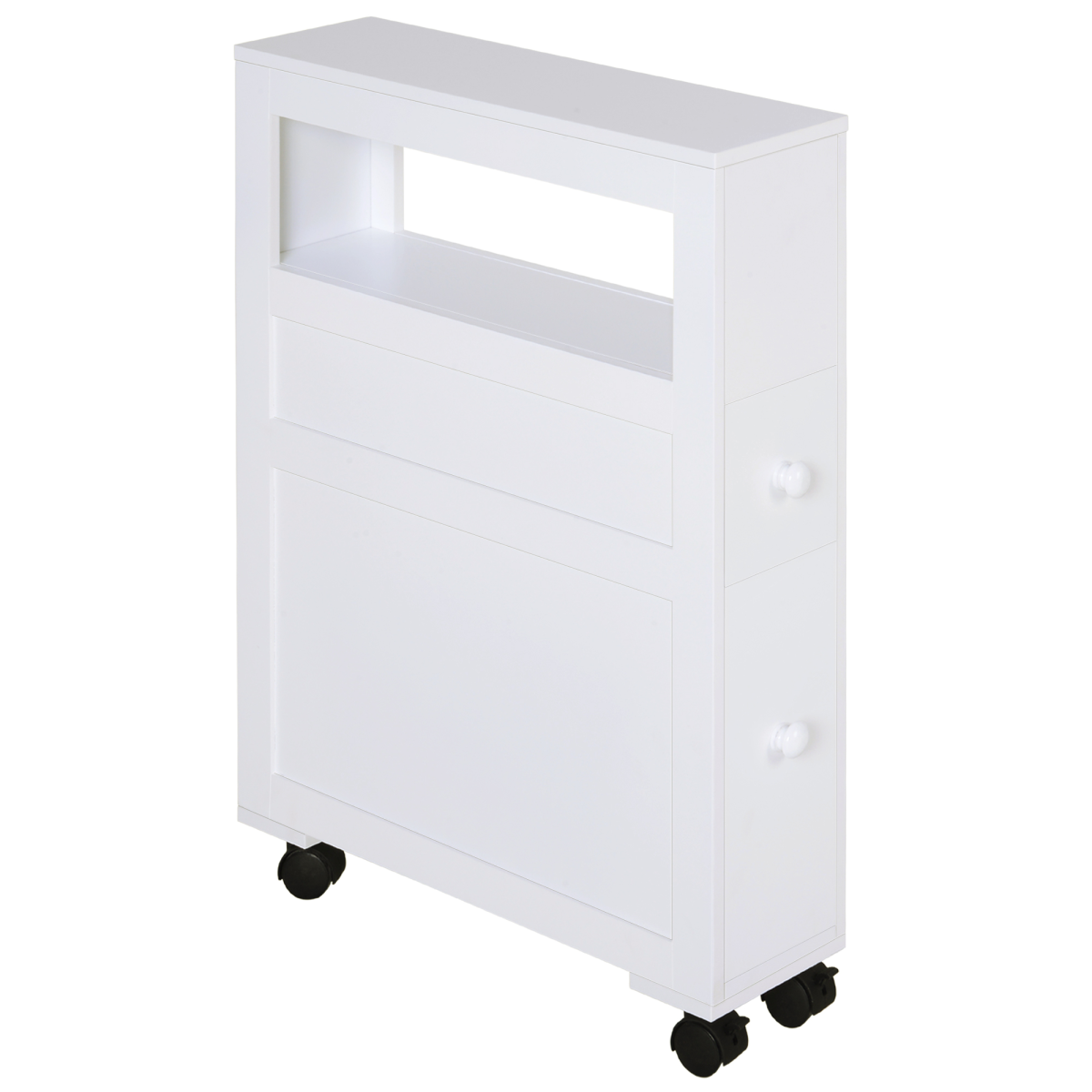 HOMCOM 72x16cm Narrow Bathroom Storage Unit 2 Drawers Open Top 4 Wheels