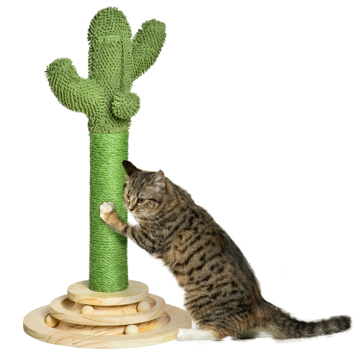 Cat Tree Cactus Sisal Scratching Post Interactive Fun Roller Exerciser Pawhut