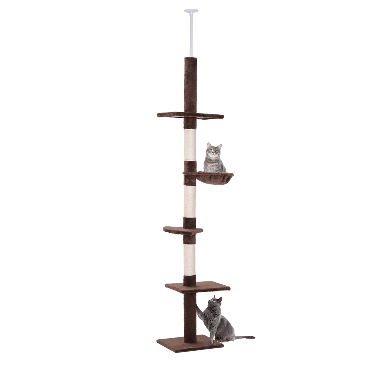 Floor to Ceiling Cat Tree for Indoor Cats 5-Tier Kitty Tower Brown