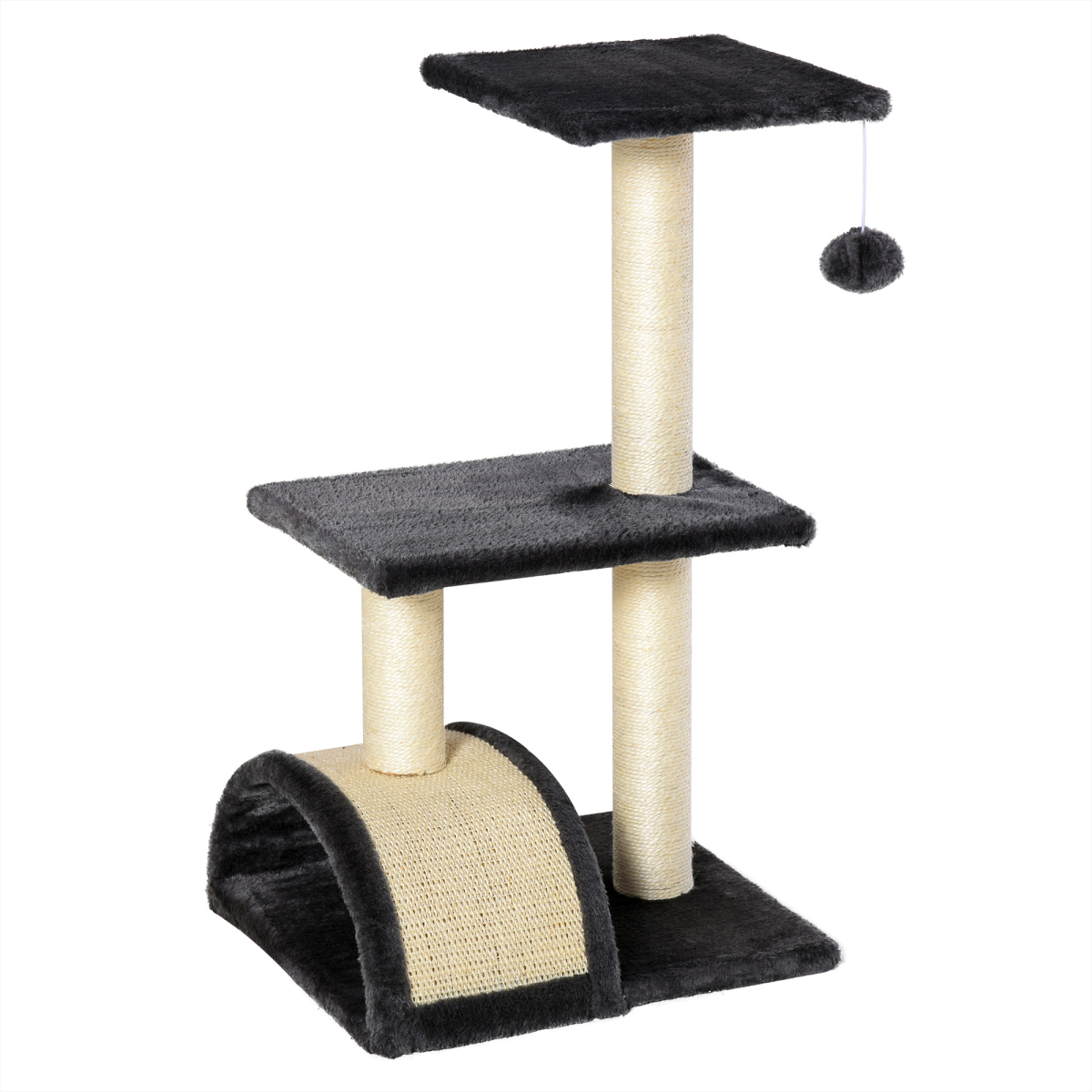Cat Tree Activity Center Scratching Posts Sisal Arc Hanging Ball Grey Pawhut
