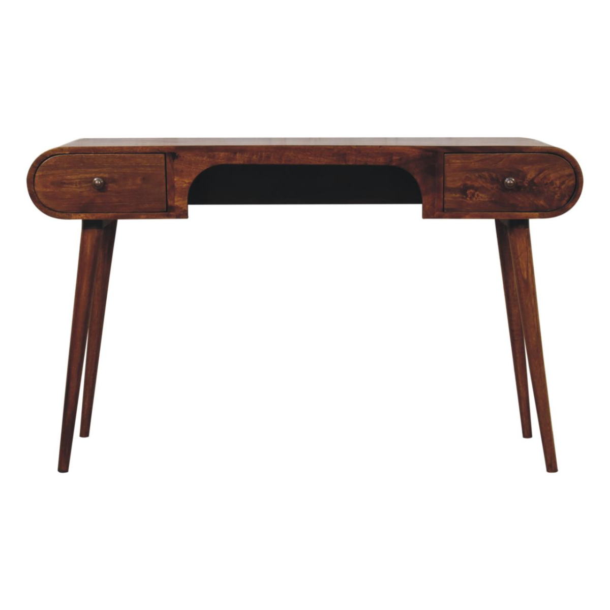 Artisan Furniture Solid Wood Chestnut London Arch Writing Desk, 2 Drawers, Dark Brown
