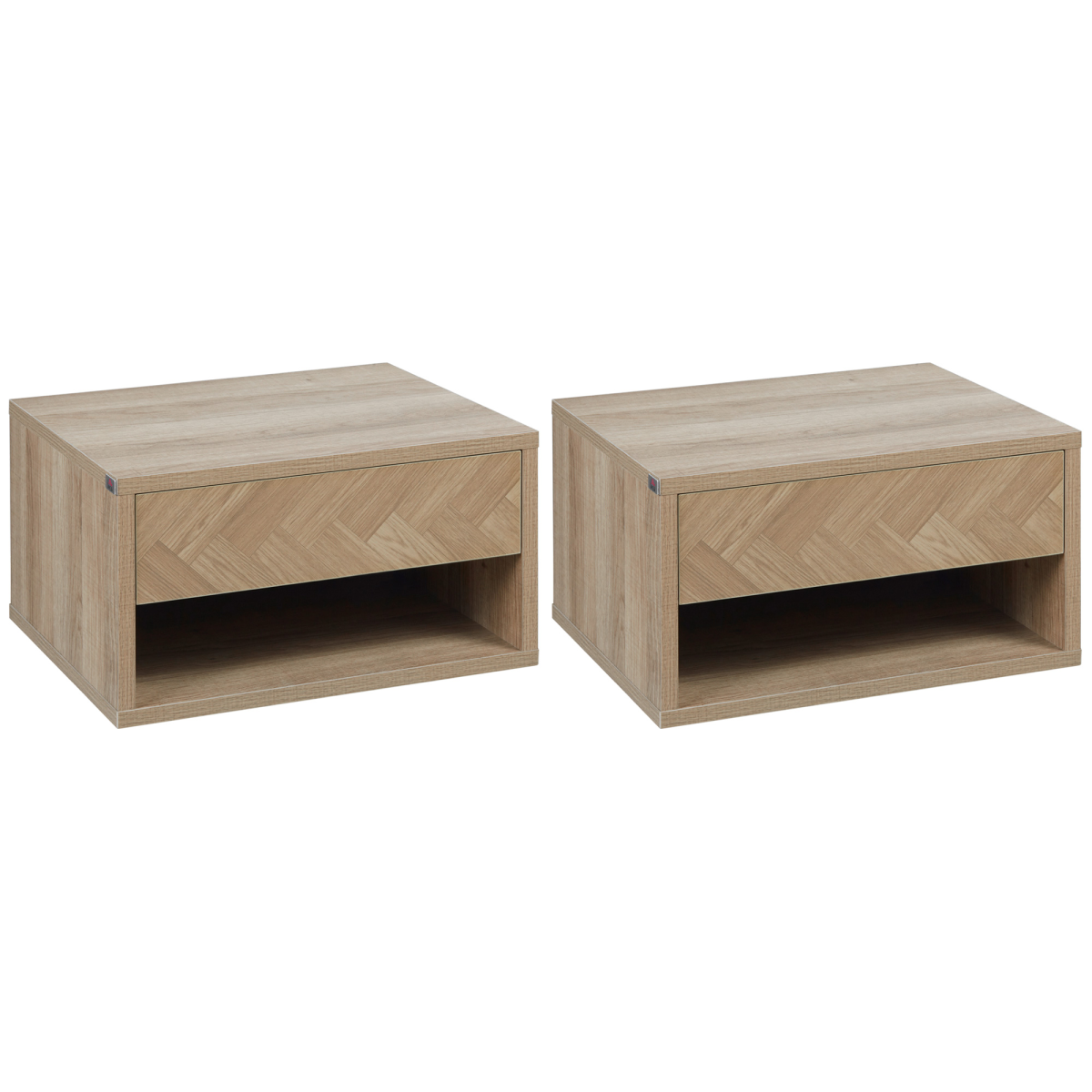HOMCOM Floating Bedside Table Set of 2 Wall Mounted Nightstand W/ Drawer Natural