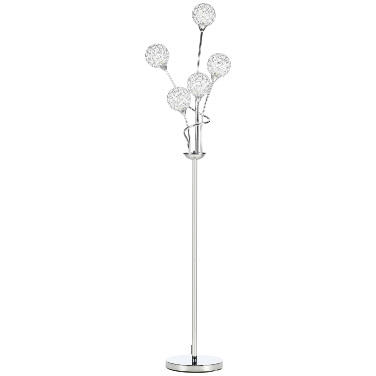 Sparkling K9 Crystal Floor Lamp, 5 Light Upright Standing, Silver - High Quality
