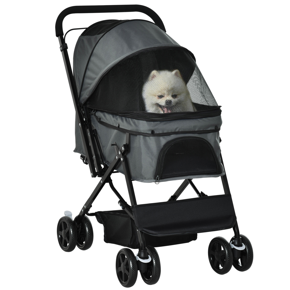PawHut Pet Stroller - Foldable Dog Carriage w/ Reversible Handle - Grey