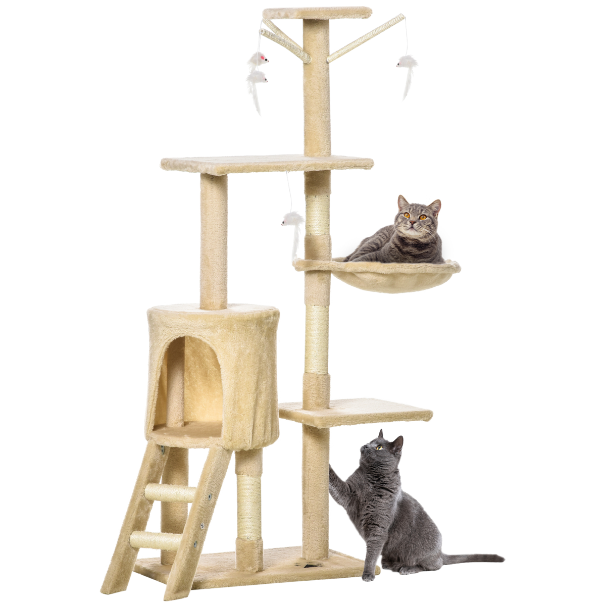 Cat Tree Kitty Activity Centre Condo Scratching Post with Toys Beige 131cm