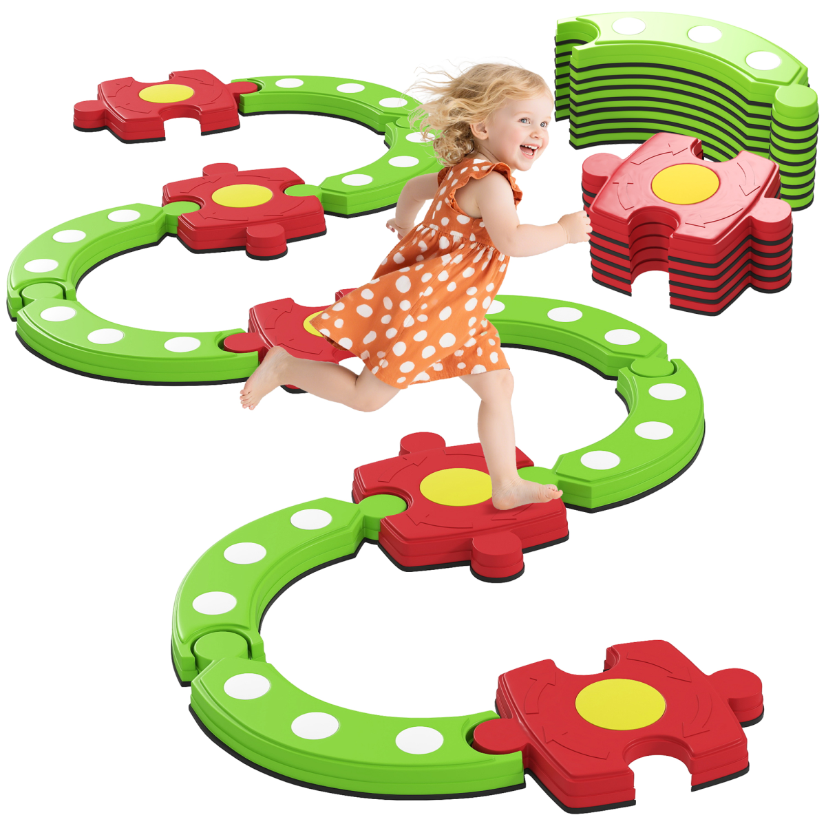 AIYAPLAY Kids Stepping Stones Balance Beam, Outdoor Indoor Sensory Toy Green