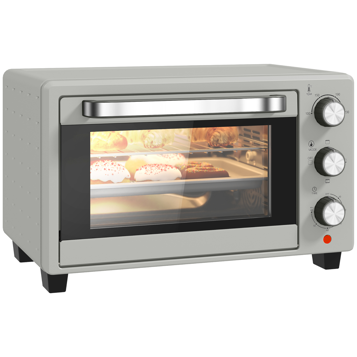 HOMCOM Mini Oven 21L Electric Grill w/ Adjustable Temp 1400W, Silver Tone