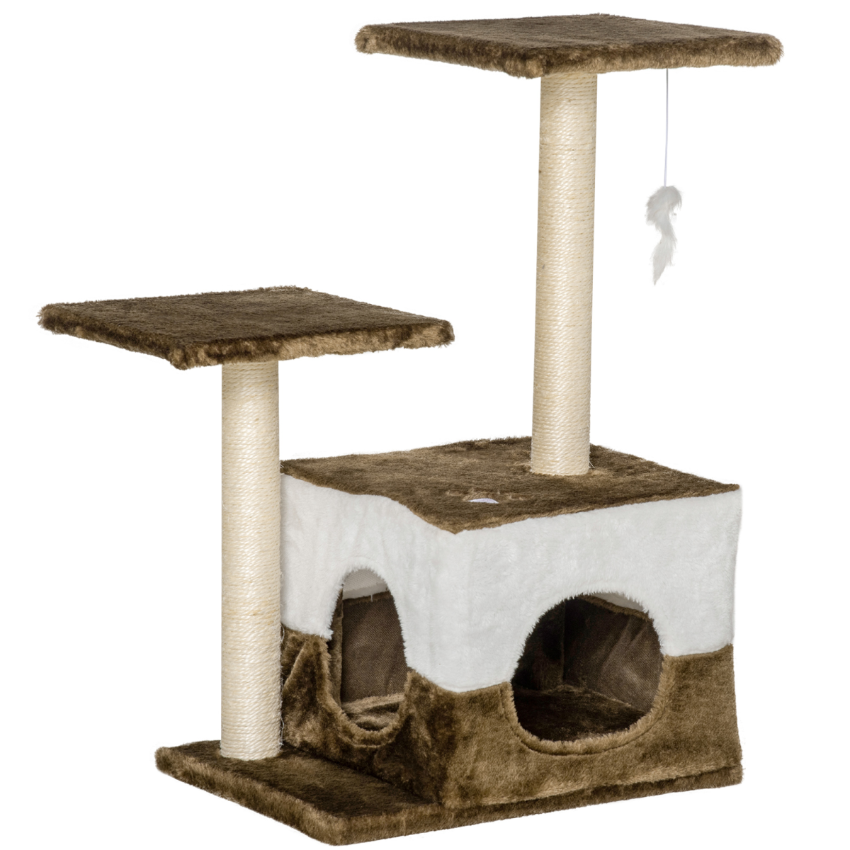 Cat Tree w/ Sisal Scratching Posts, House, Perches, Toy Mouse - Brown Pawhut