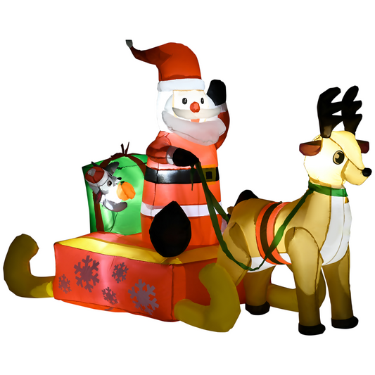 4ft Christmas Inflatable Santa Claus Sledge Sleigh Reindeer Blow Up Xmas Garden