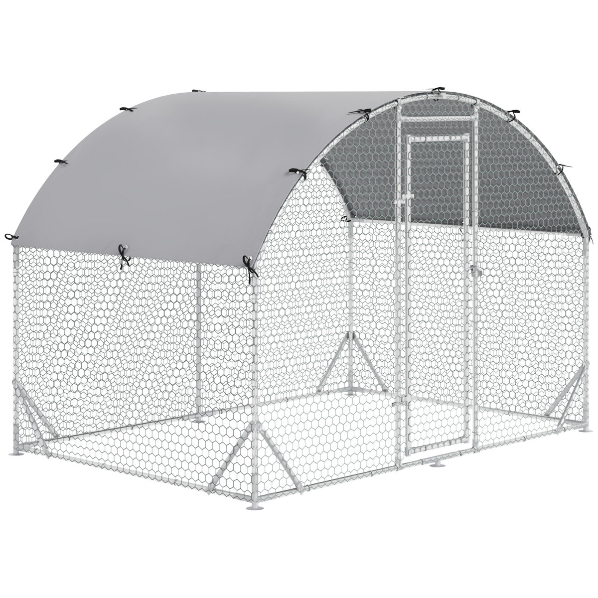 Chicken Run One Room Galvanised Chicken Coop Hen House w/ Cover 2.8 x 1.9 x 2m