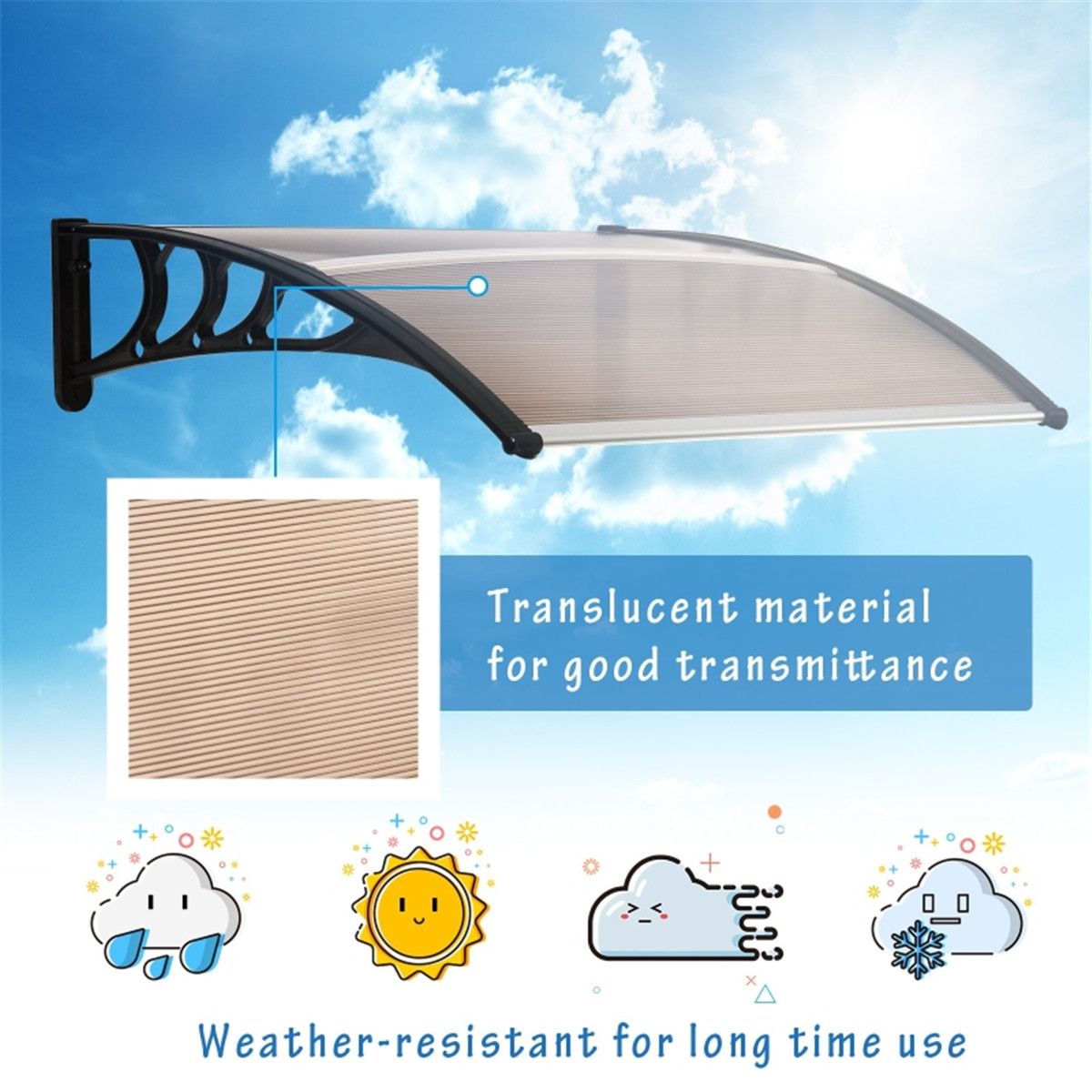 Outsunny Door Canopy (Brown Sheet & Black Bracket) 75 L x 120 W x 23 H cm