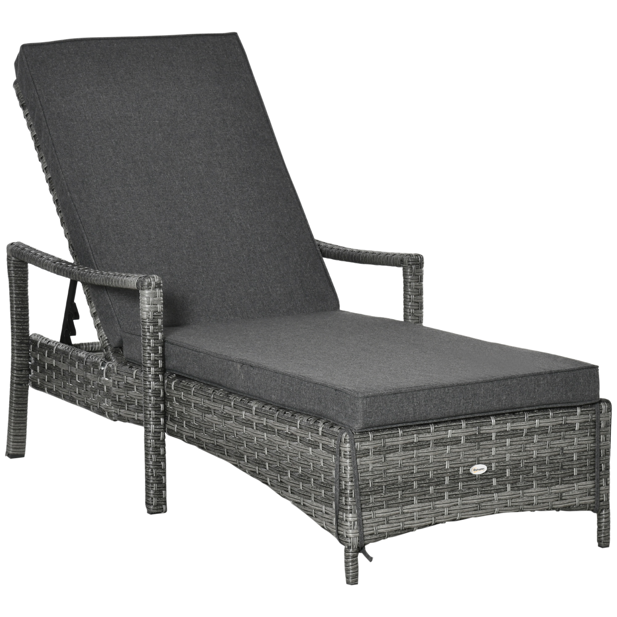 Rattan Single Sun Lounger Reclining Chair 4 Adjustable Backrest & Cushion Grey