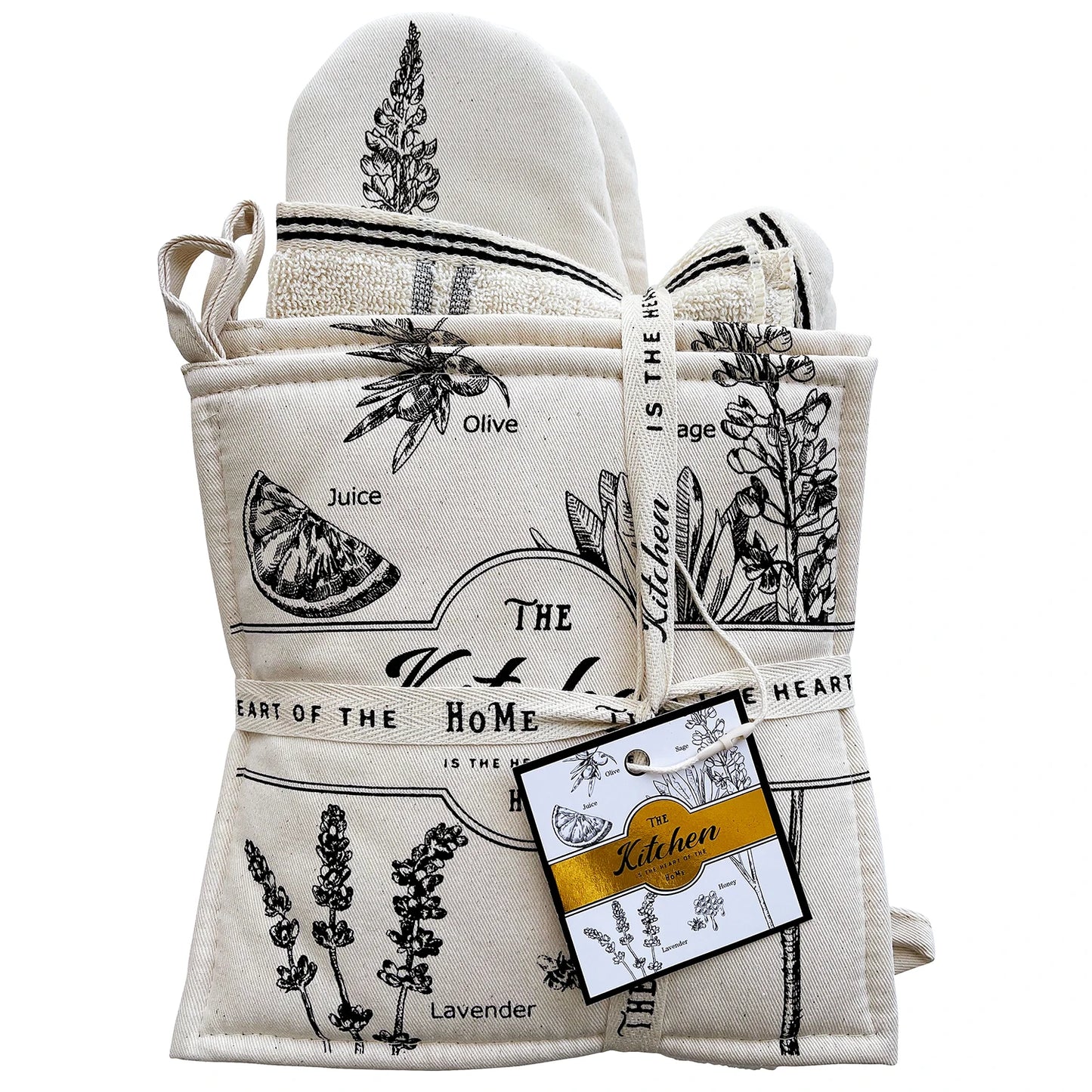 GREVY Cotton Oven Mitt Set - Safe Handling & Vintage Style Kitchen Accessory