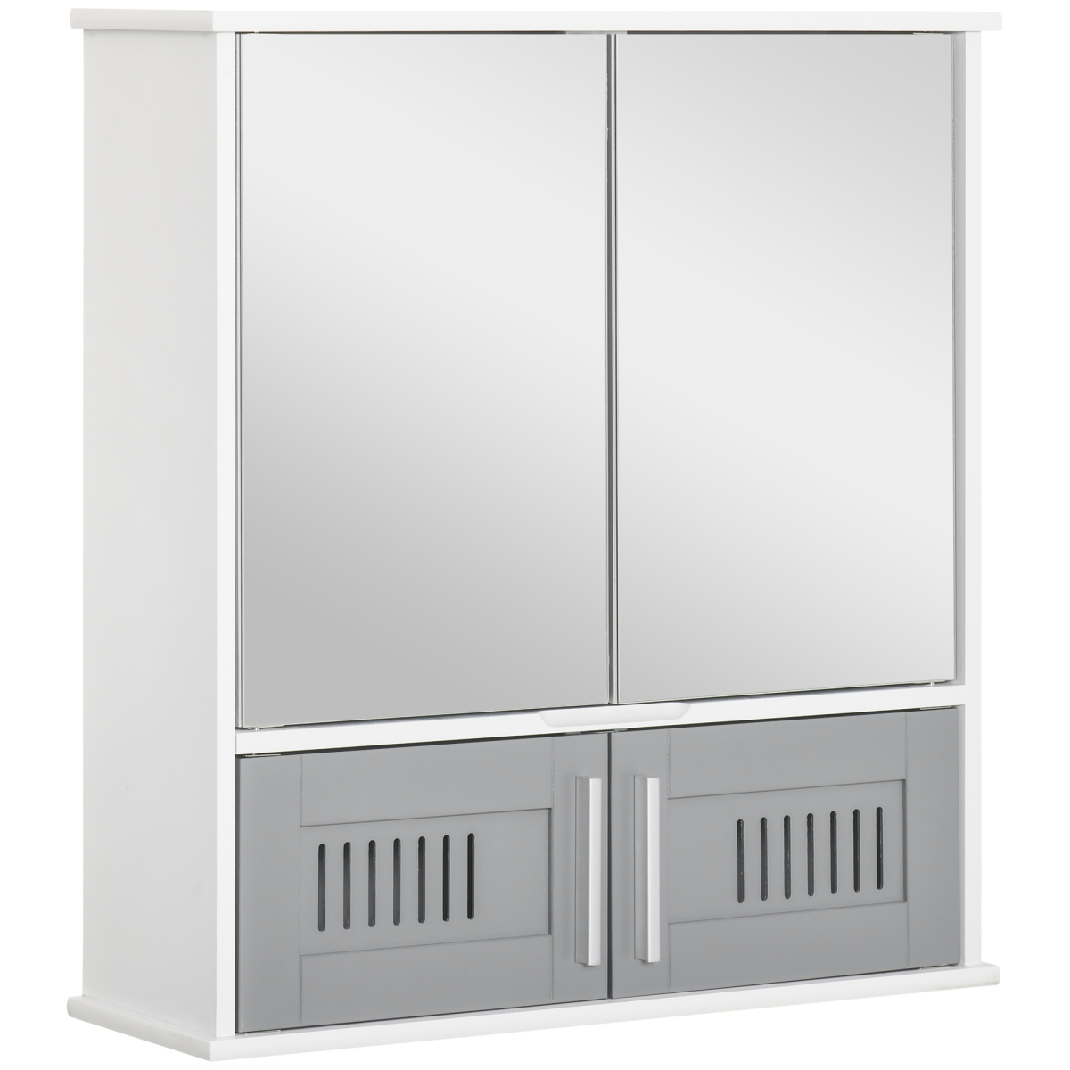 Bathroom Mirror Cabinet, Wall Mounted Storage Cupboard with Double Doors Grey