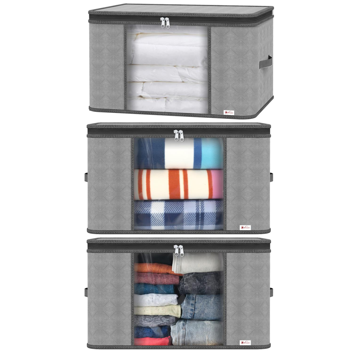 VINSANI 3pc DELUXE STORAGE BAGS LIGHT GREY 0000327