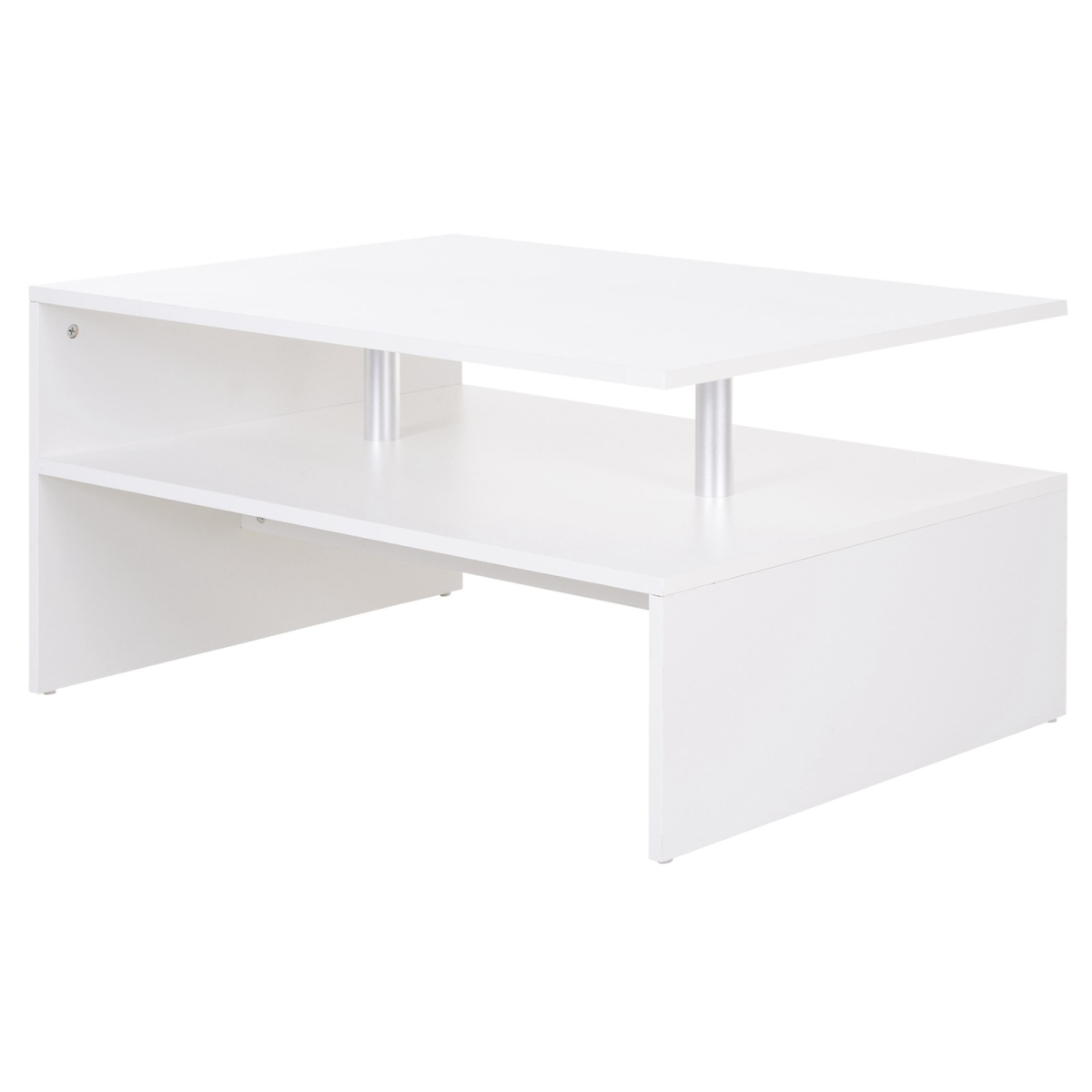 2-Tier Coffee Table Side/End Table Modern Rectangular Design White
