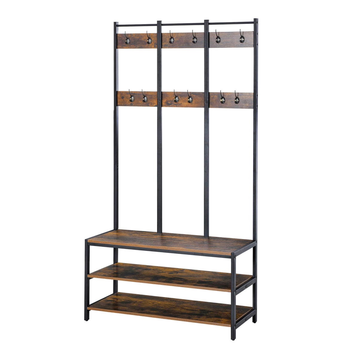 Entryway Coat Rack Hall Tree Shoe Bench 3 in 1 Design Metal Rack HOMCOM
