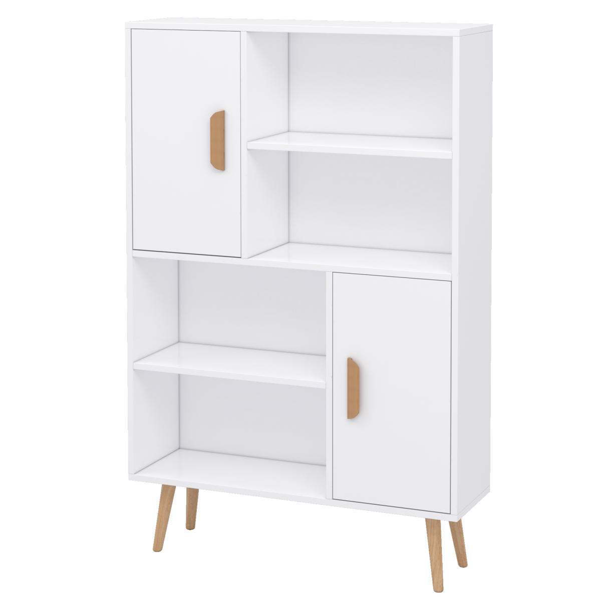 HOMCOM Free Standing Bookcase Shelves Unit Storage Cabinet w/ Two Doors White