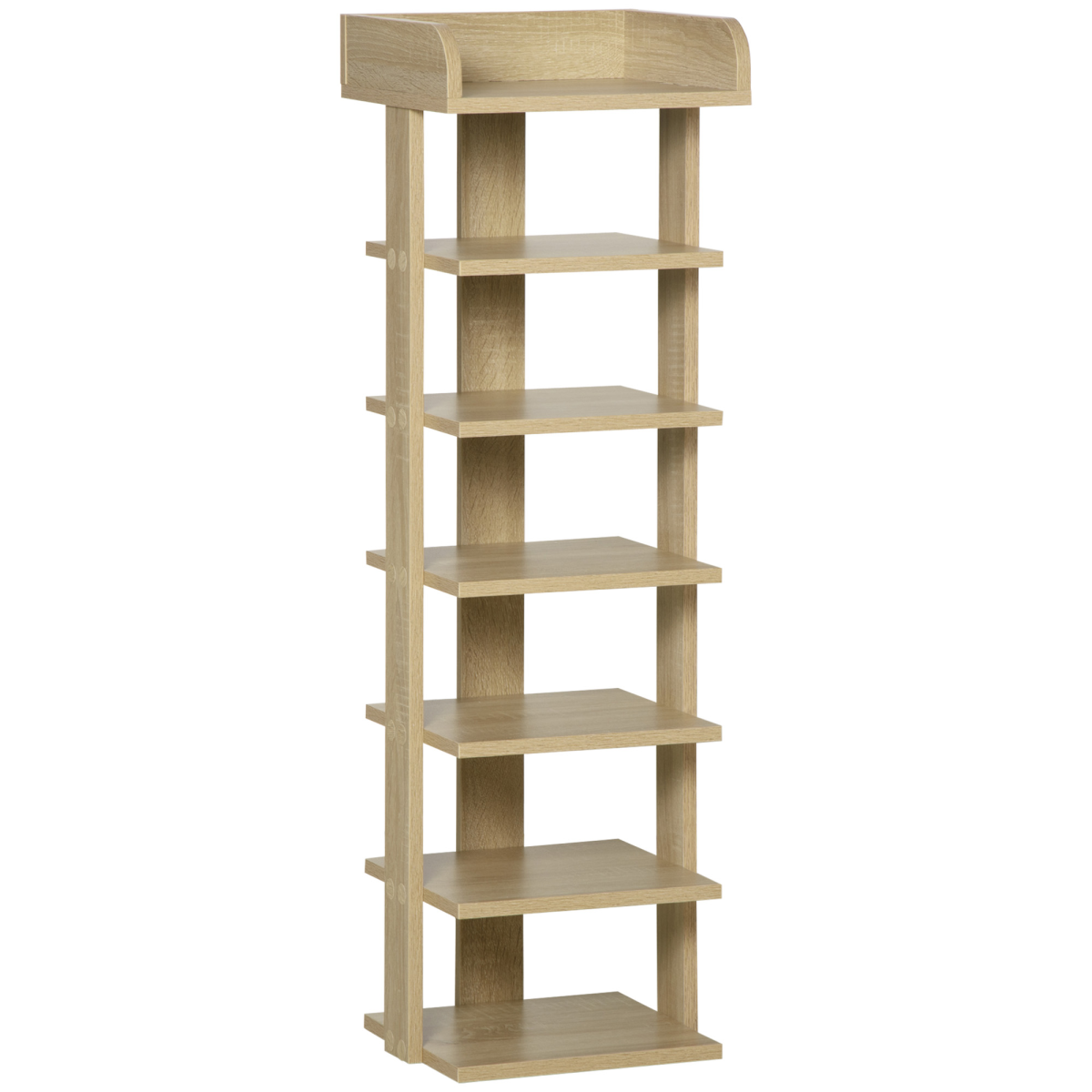 رف أحذية من 7 طبقات، خزانة عرض خشبية للتخزين بلون البلوط