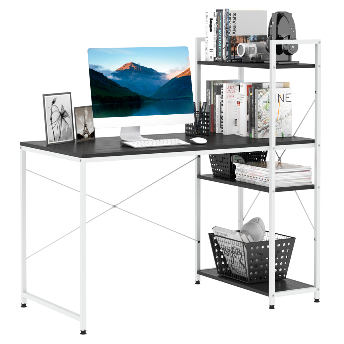 Computer Workstation Metal Frame-White/ Black Colour