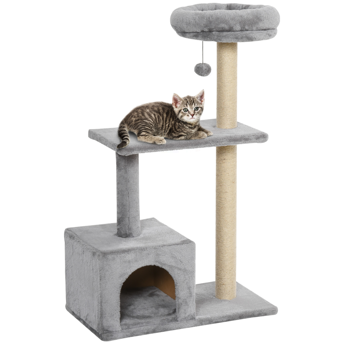 Cat Tree w/ Sisal-Covered Scratching Posts Condo Grey 60L X 33.5W X 96H cm