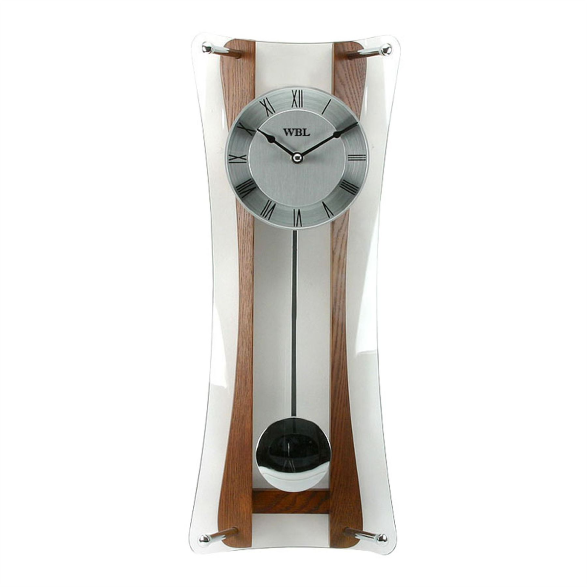 WBL Oak/Silver dial curved front pendulum Wall Clock