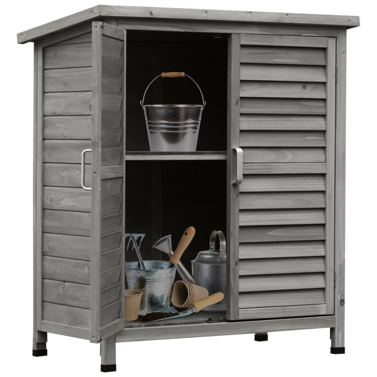 Garden Shed Wooden  2 Door Unit Solid Fir Wood 87x46.5x96.5cm, Grey