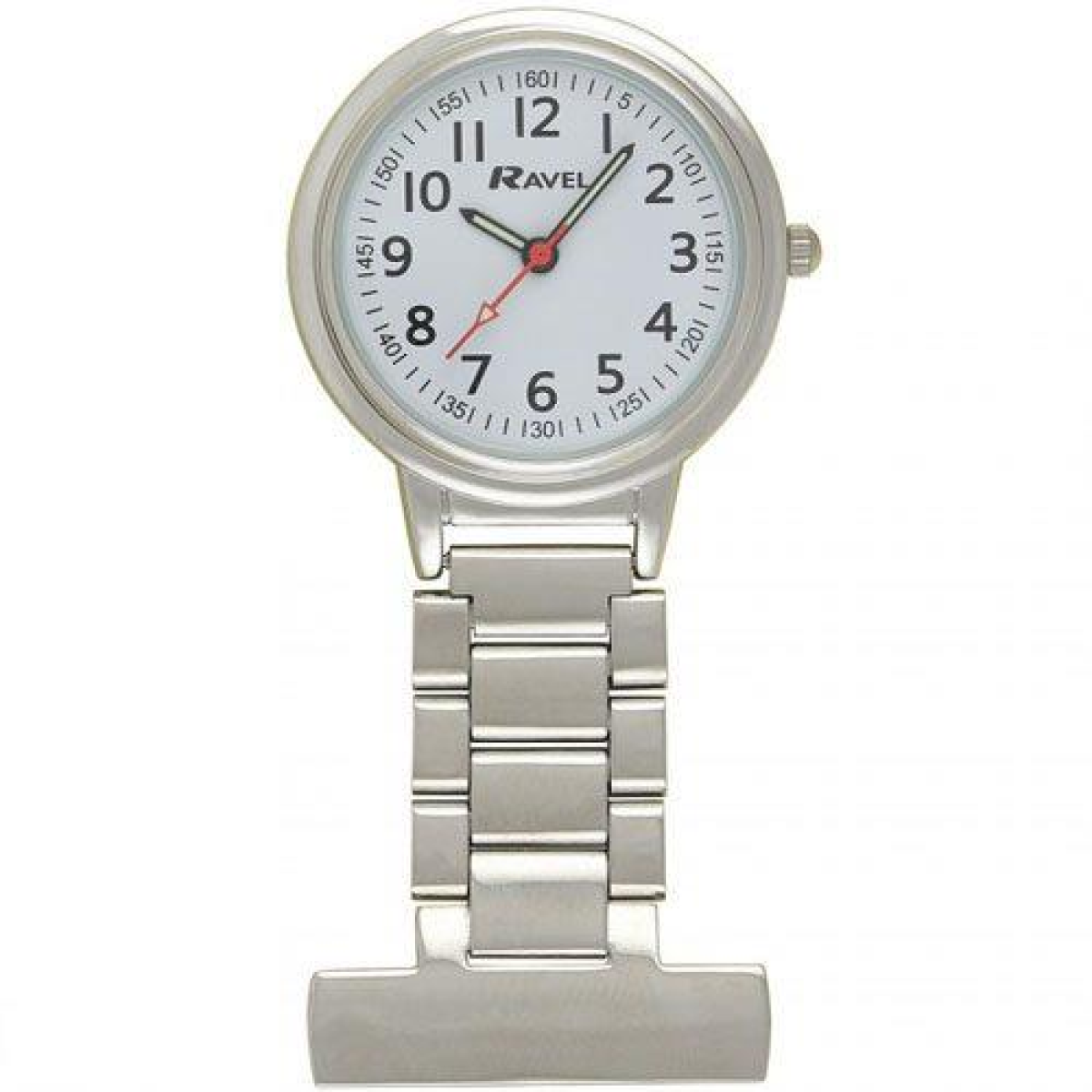 Ravel Easy-Read Nurse White Dial Silver Tone Fob Watch -  R1101.10