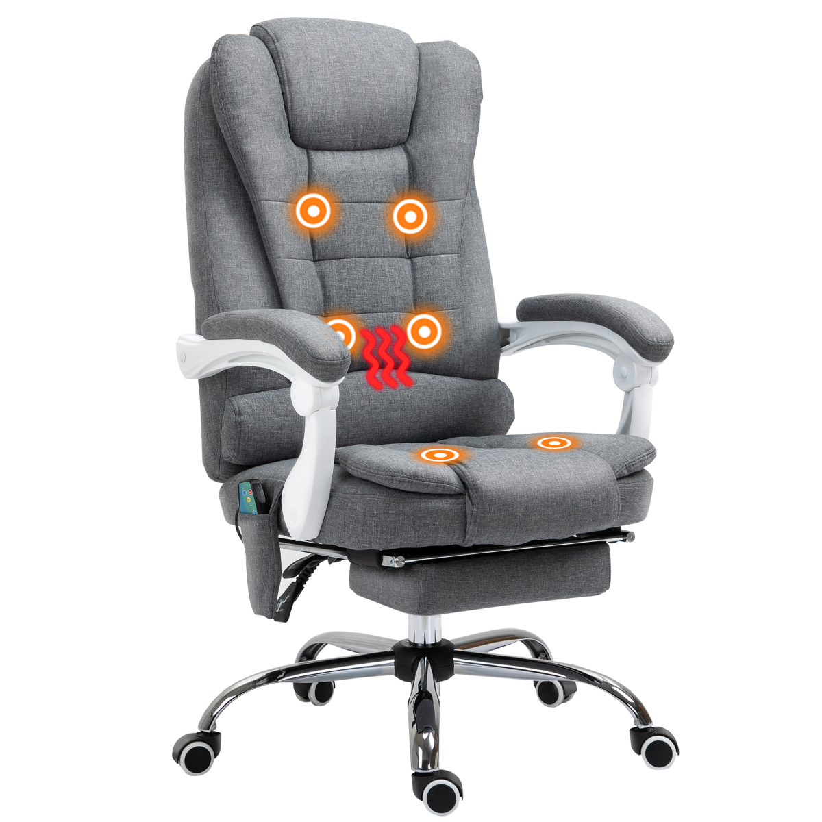 Vintage High Back Heated Massage Office Chair w/ 6 Vibration Points, Grey