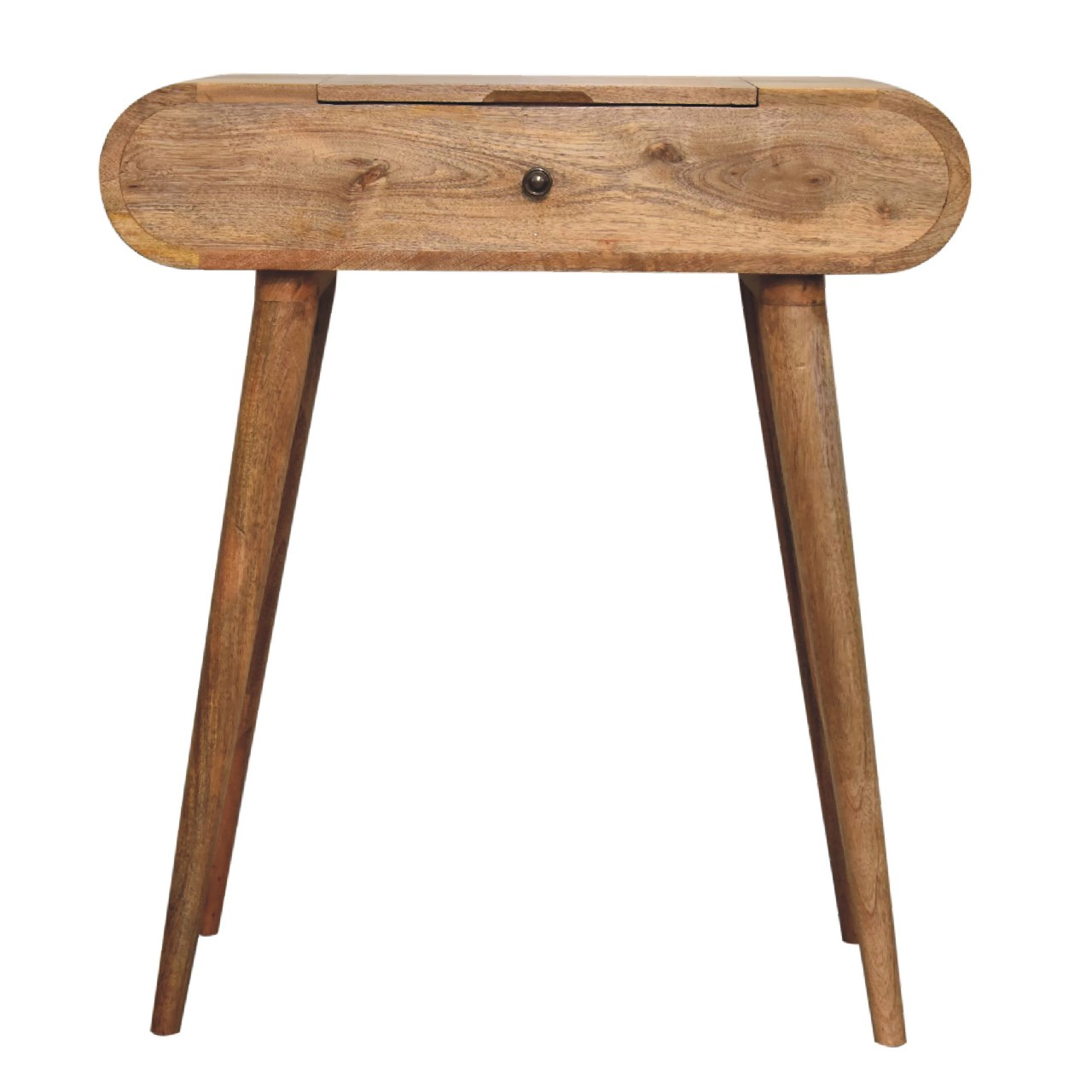 Artisan Furniture Solid Wood Mini Oak-ish Round Dressing Table, 4 Storage Compartments with mirror, Brown