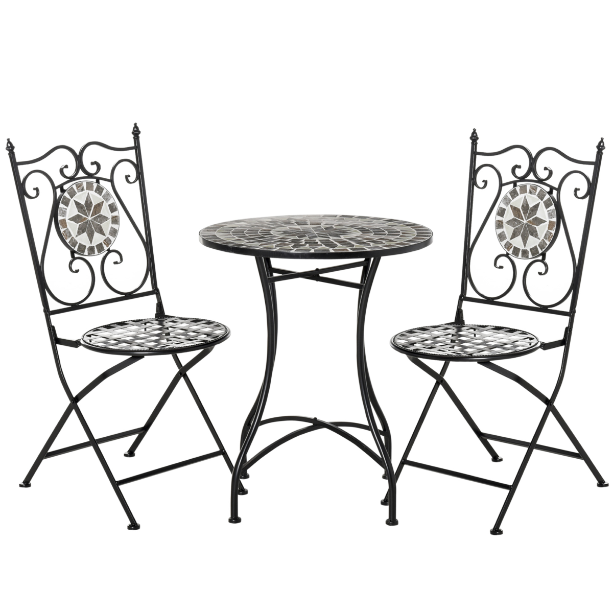 3Pc Mosaic Tile Garden Bistro Set Folding Chairs