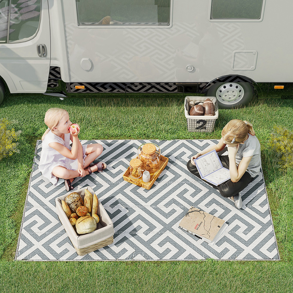 Outsunny 152x243cm Reversible Outdoor Rug Portable Plastic Straw RV Camping Mat