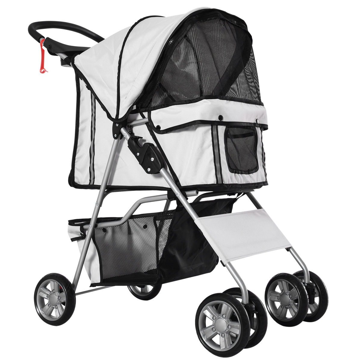 Pet Stroller Cat Dog Basket Zipper Entry Fold Cup Holder Carrier Cart Grey