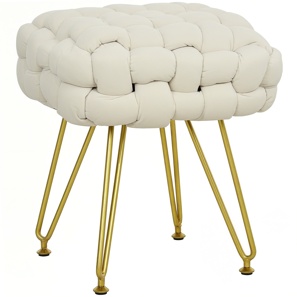 HOMCOM Woven Velvet Foot Stool with Steel Legs for Living Room, Cream White