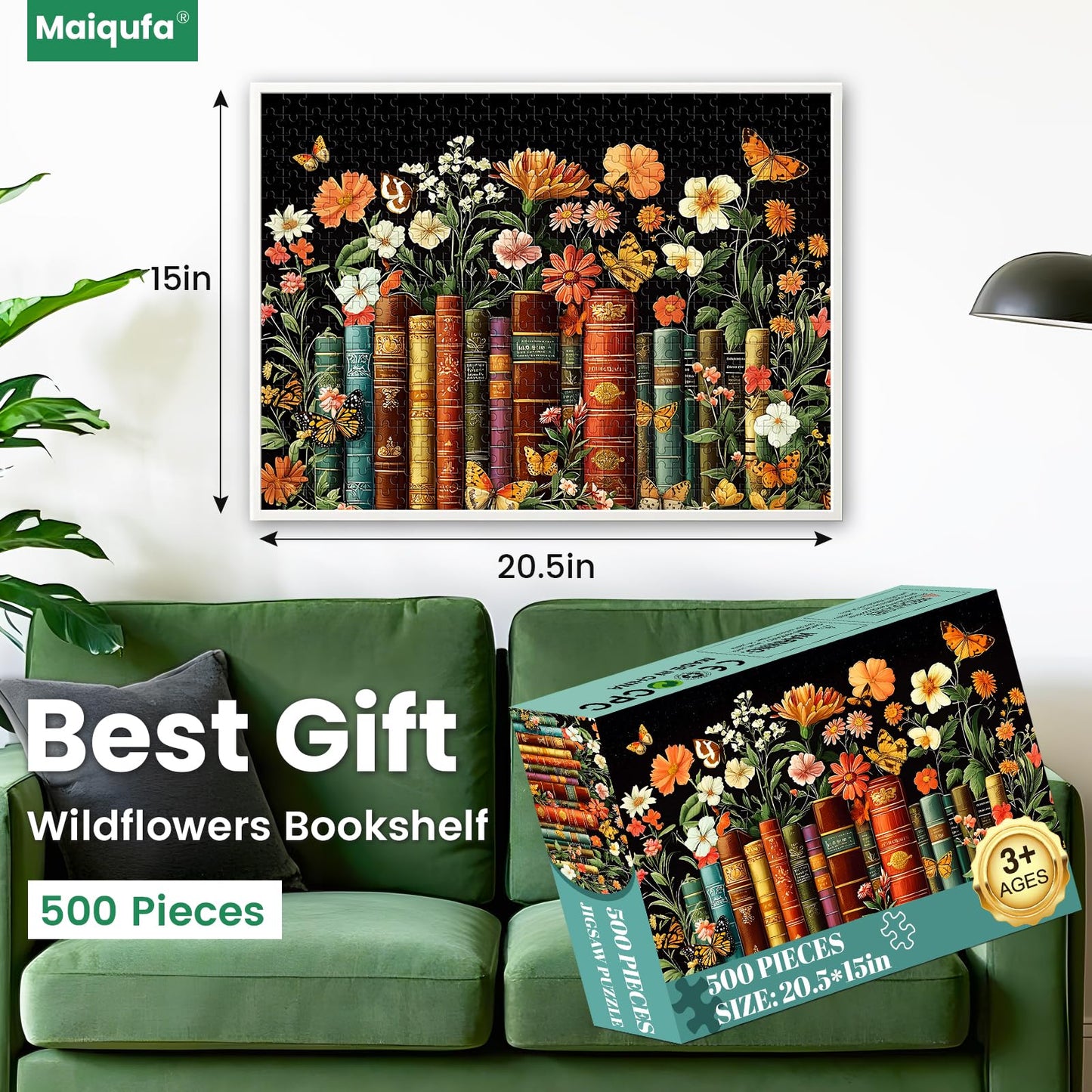 Maiqufa 500-Piece Puzzle for Adults: Vintage Wildflowers & Books